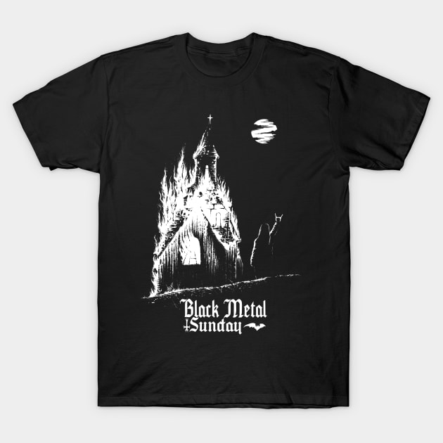 Black Metal Burning Church T-Shirt by wildsidecomix